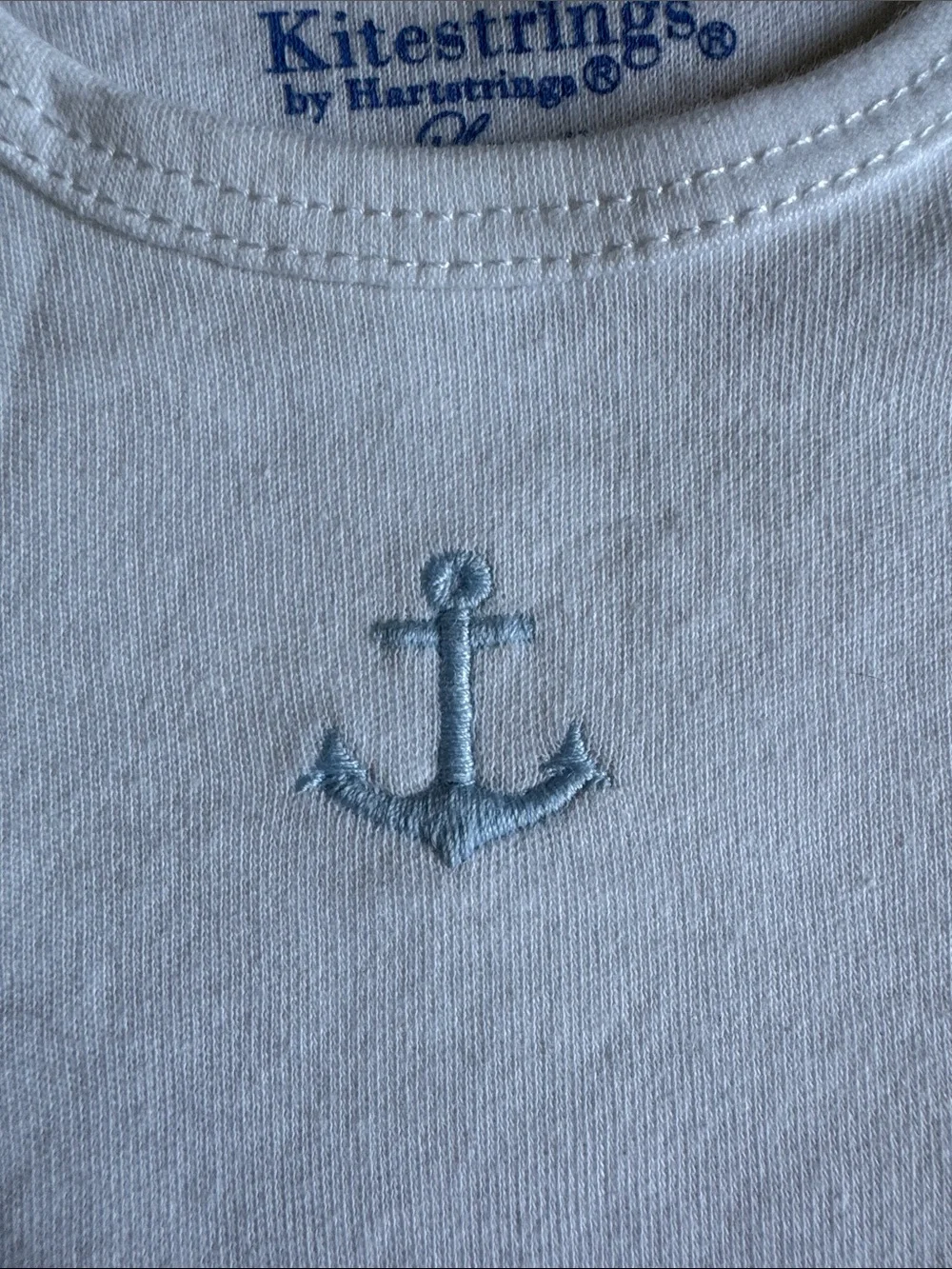 Kitestrings Layette White Baby Bodysuit and Light Blue Footie Set Anchor Design